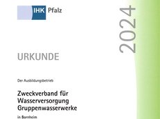 Ausbildungsurkunde 2024 für den Zweckverband für Wasserversorgung, Gruppenwasserwerke Bornheim